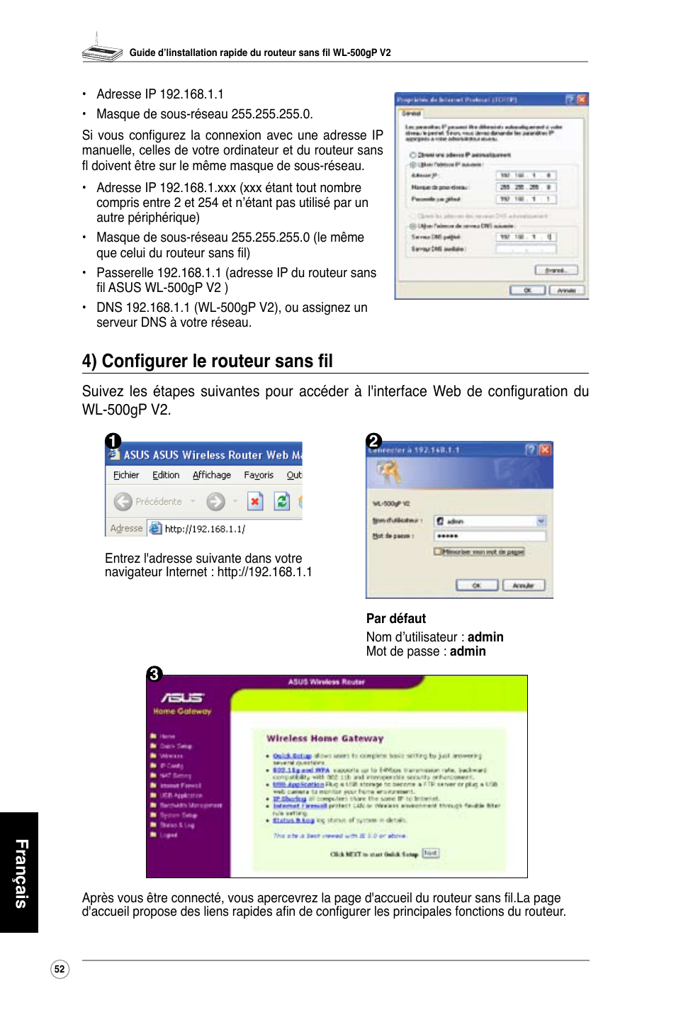 4) configurer le routeur sans fil, Français | Asus WL-500gP V2 User Manual | Page 53 / 151