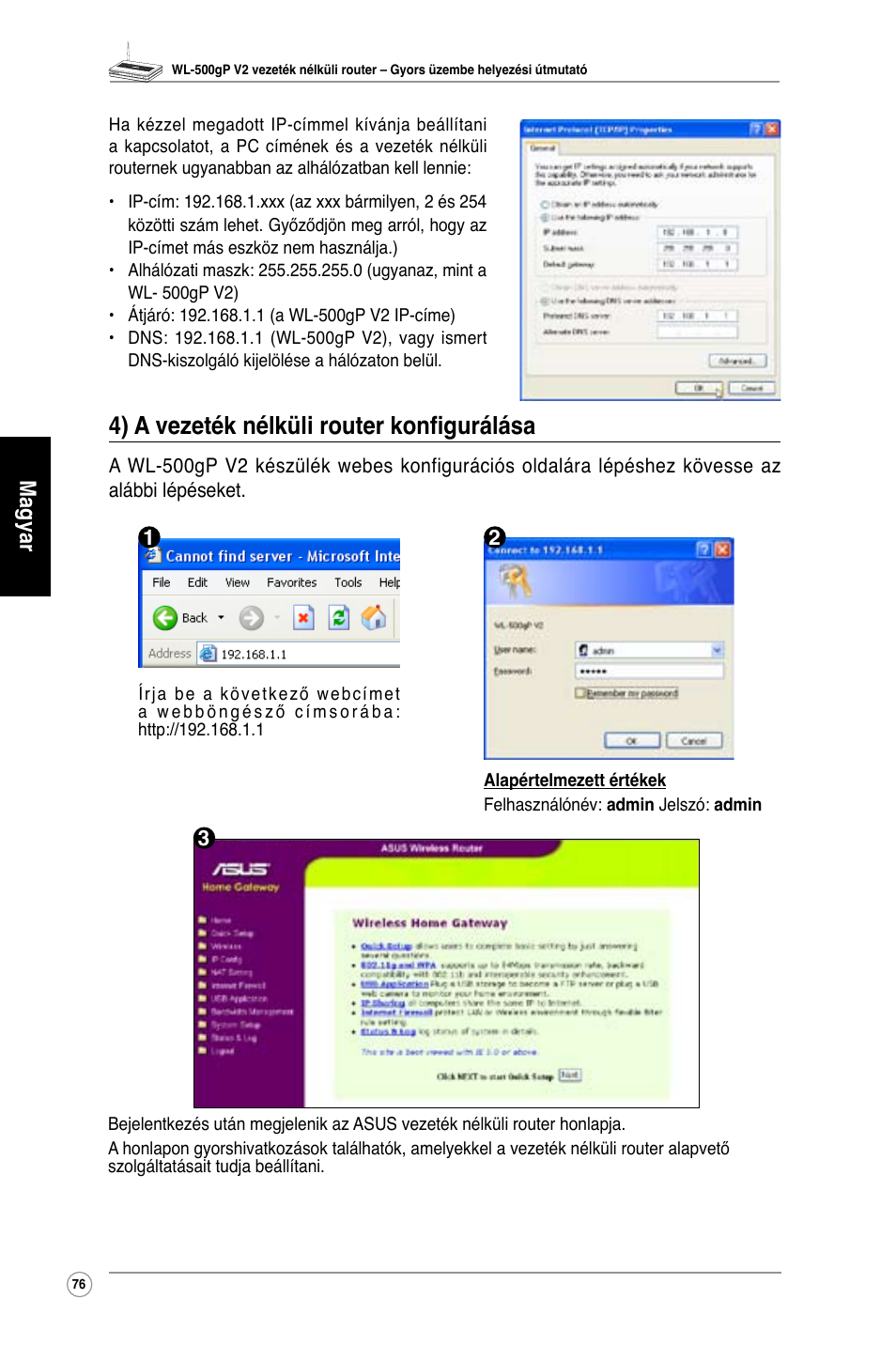 4) a vezeték nélküli router konfigurálása, Magyar | Asus WL-500gP V2 User Manual | Page 77 / 151