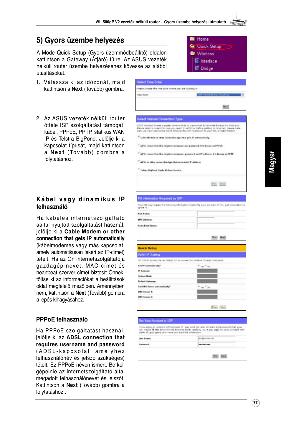 5) gyors üzembe helyezés, Magyar | Asus WL-500gP V2 User Manual | Page 78 / 151