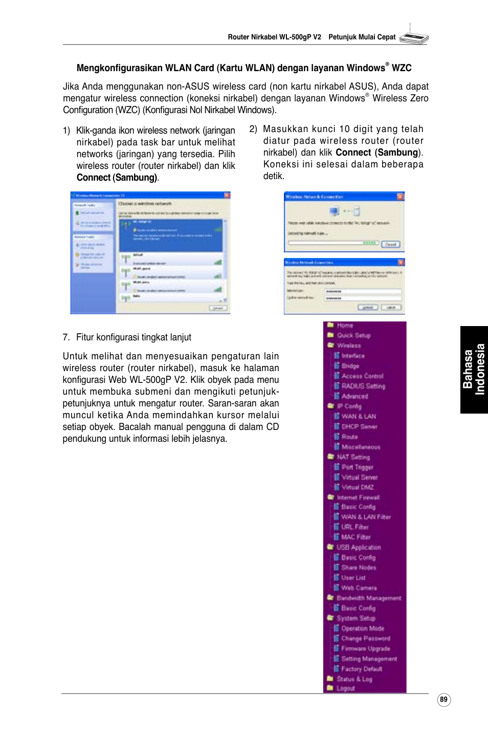 Bahasa indonesia | Asus WL-500gP V2 User Manual | Page 90 / 151