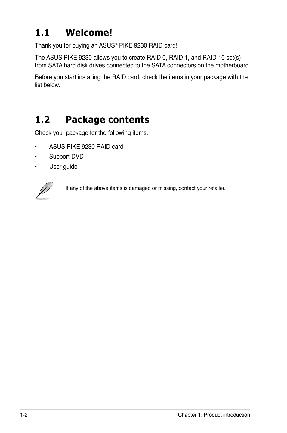 1 welcome, 2 package contents | Asus PIKE 9230 User Manual | Page 10 / 32