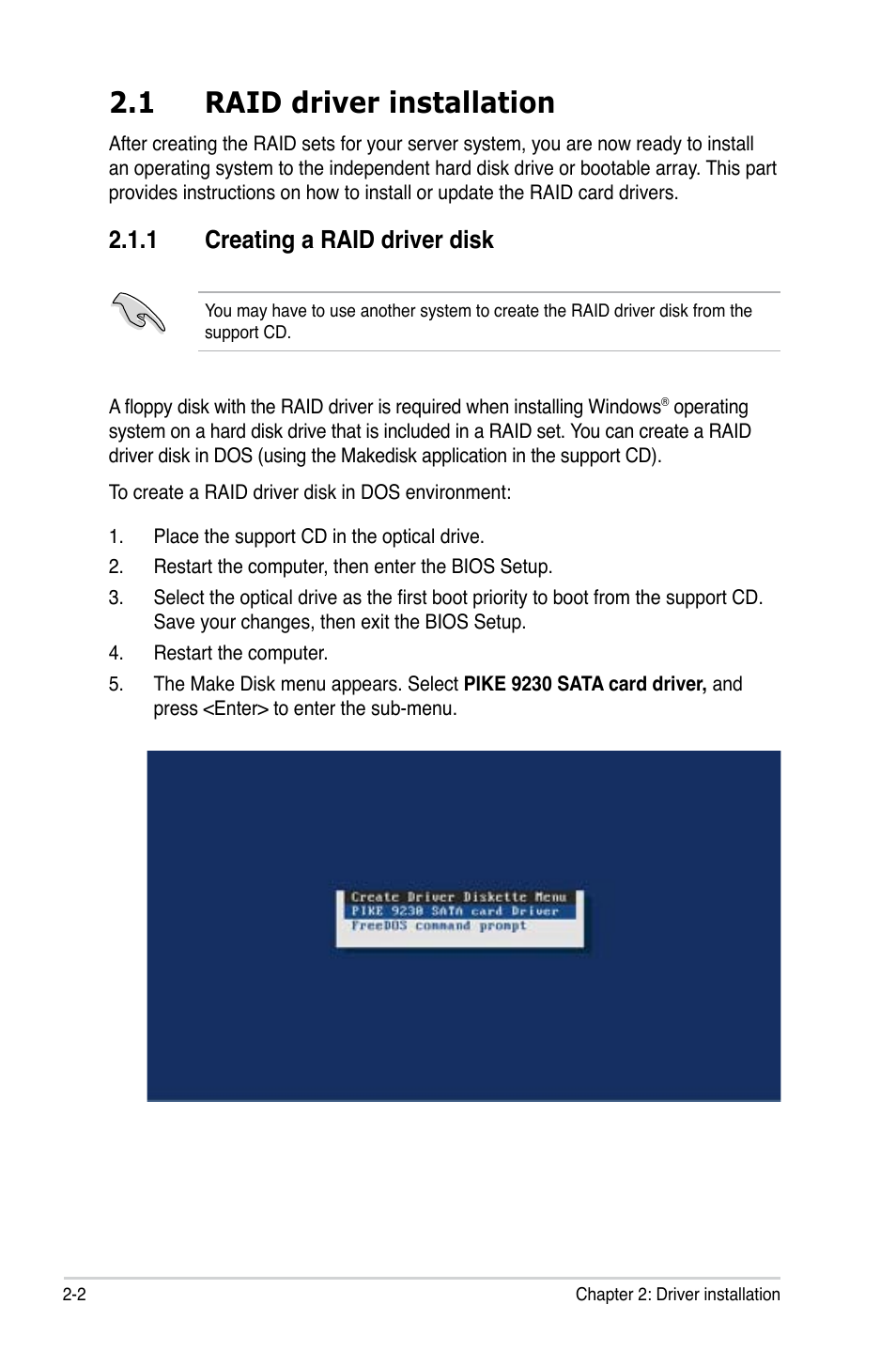 1 raid driver installation, 1 creating a raid driver disk | Asus PIKE 9230 User Manual | Page 14 / 32