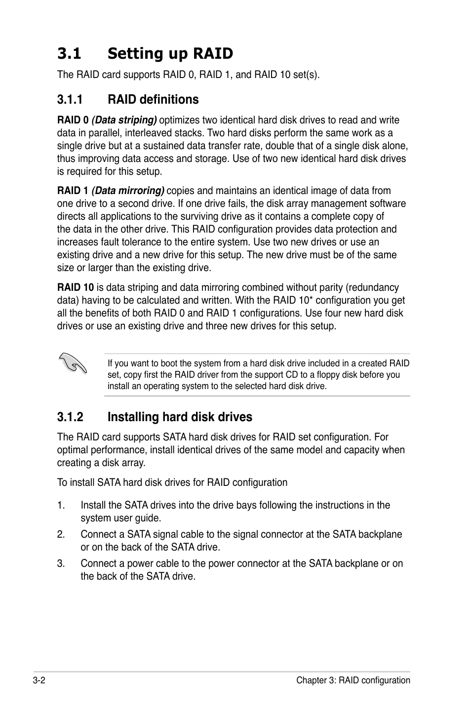 1 setting up raid, 1 raid definitions, 2 installing hard disk drives | Asus PIKE 9230 User Manual | Page 22 / 32