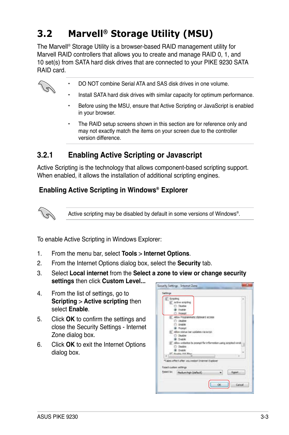 2 marvell, Storage utility (msu), 1 enabling active scripting or javascript | Asus PIKE 9230 User Manual | Page 23 / 32