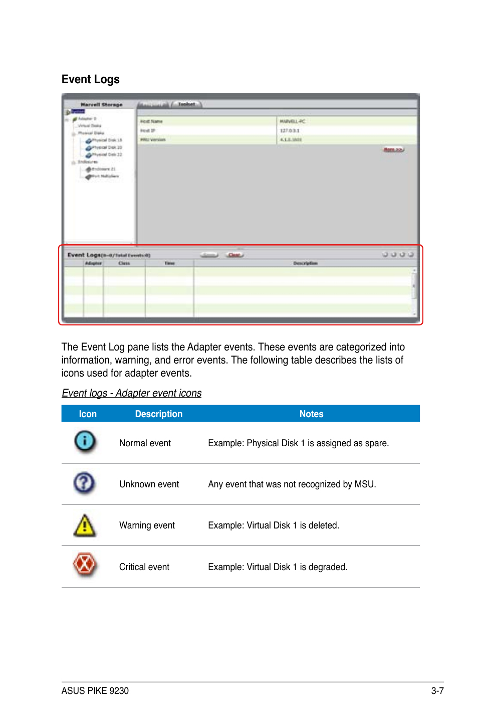 Event logs | Asus PIKE 9230 User Manual | Page 27 / 32