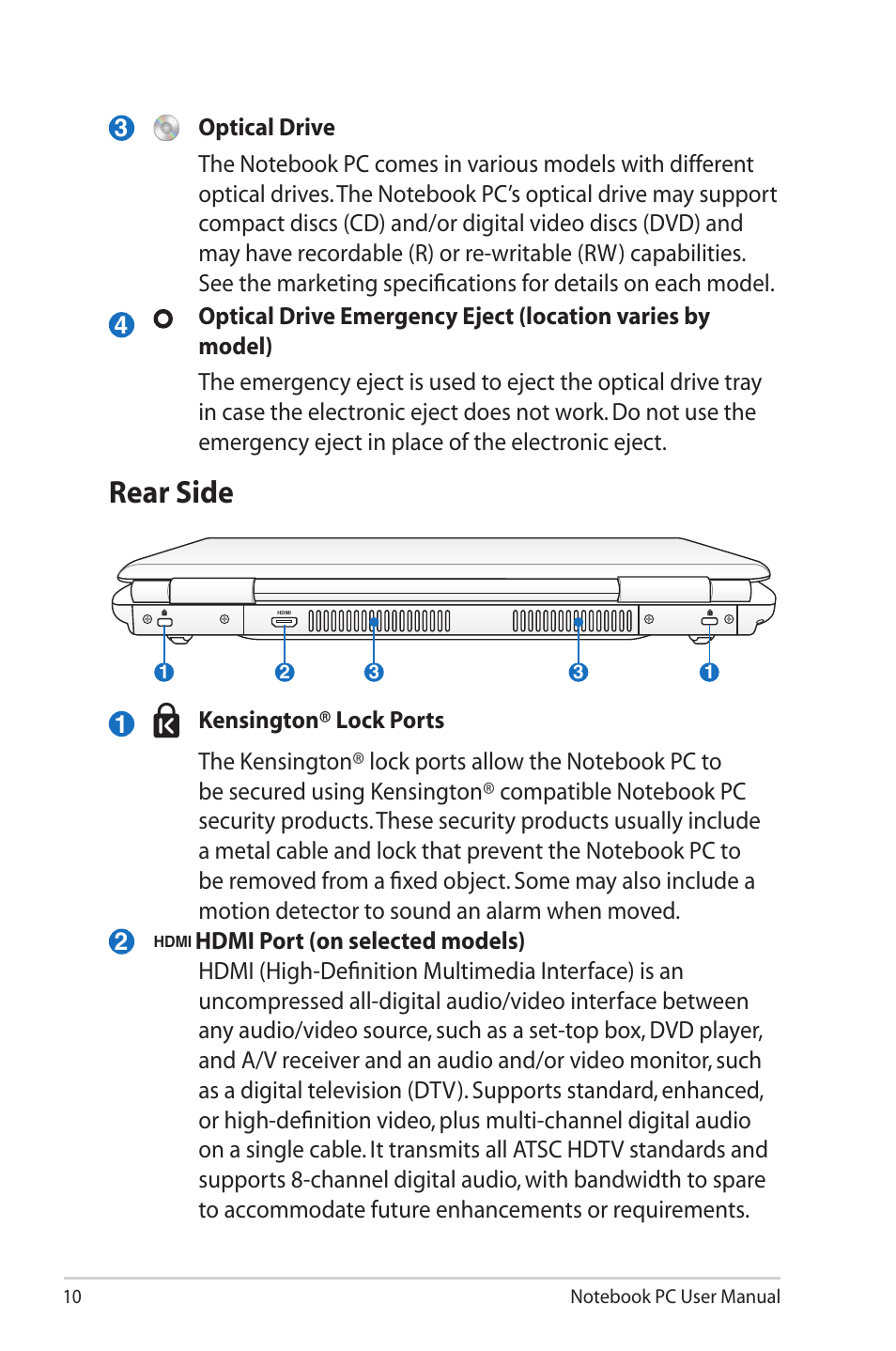 Rear side | Asus Pro79AE User Manual | Page 10 / 26