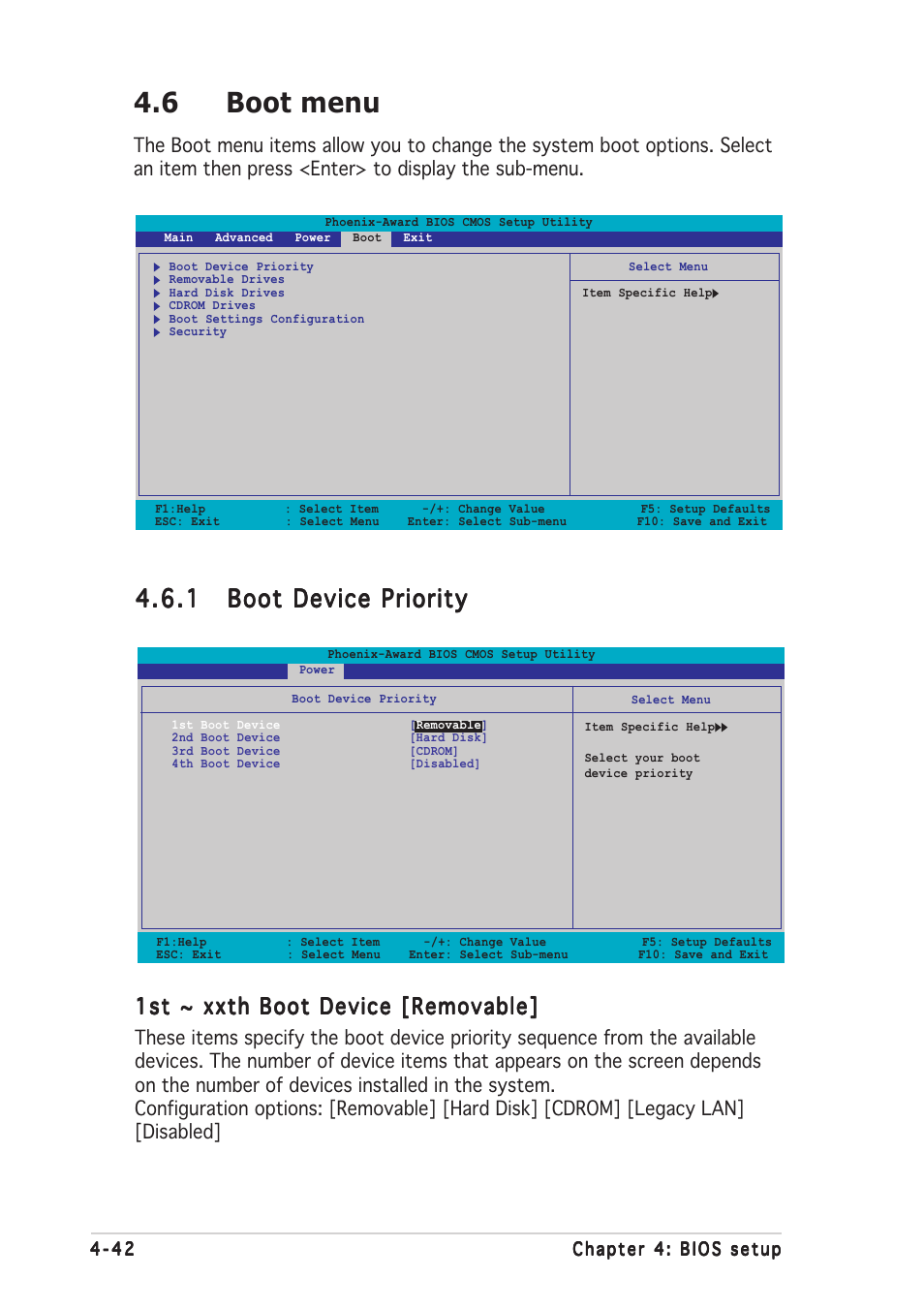 6 boot menu, 1st ~ xxth boot device [removable | Asus P5ND2-SLI User Manual | Page 118 / 184