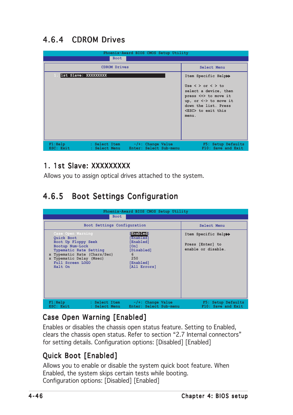 Case open warning [enabled, Quick boot [enabled | Asus P5ND2-SLI User Manual | Page 120 / 184