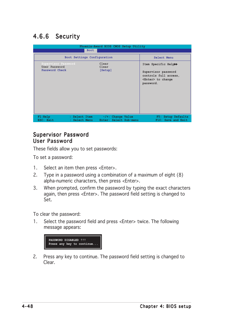 6 security security security security security, Supervisor password | Asus P5ND2-SLI User Manual | Page 122 / 184