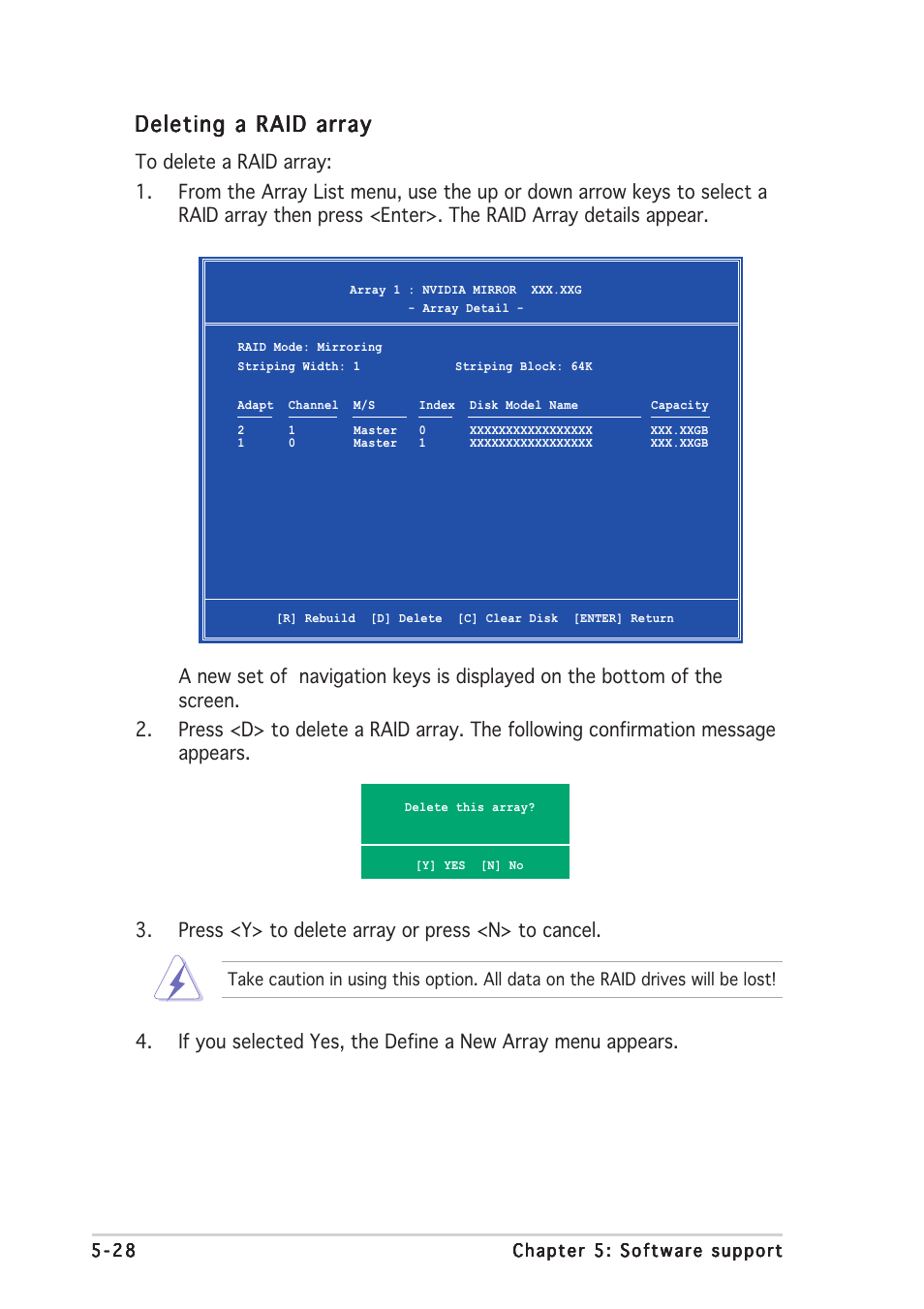 Deleting a raid array | Asus P5ND2-SLI User Manual | Page 156 / 184