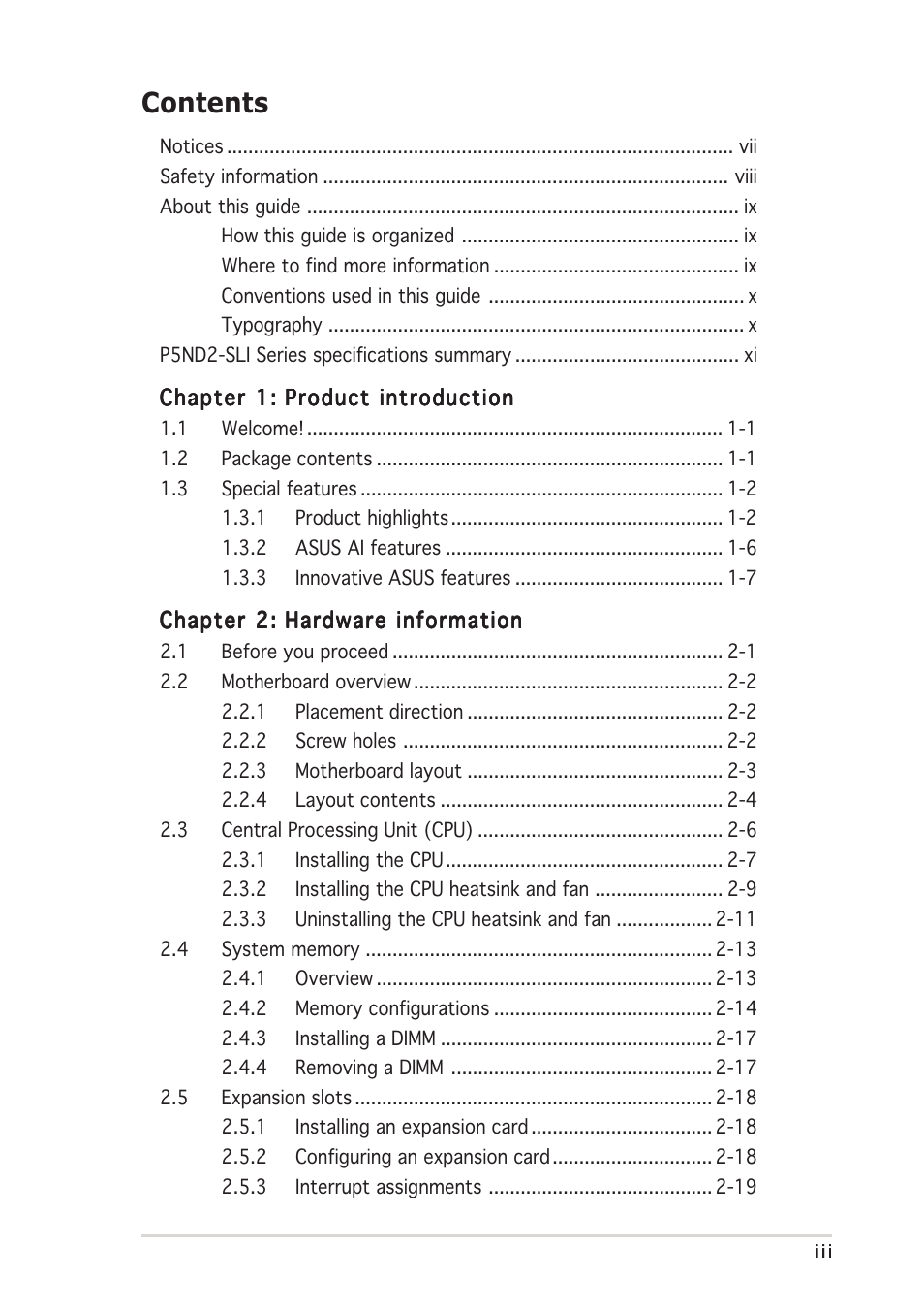 Asus P5ND2-SLI User Manual | Page 3 / 184