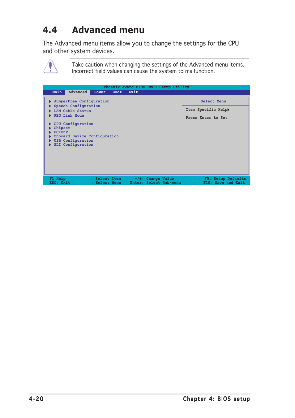 4 advanced menu | Asus P5ND2-SLI User Manual | Page 96 / 184