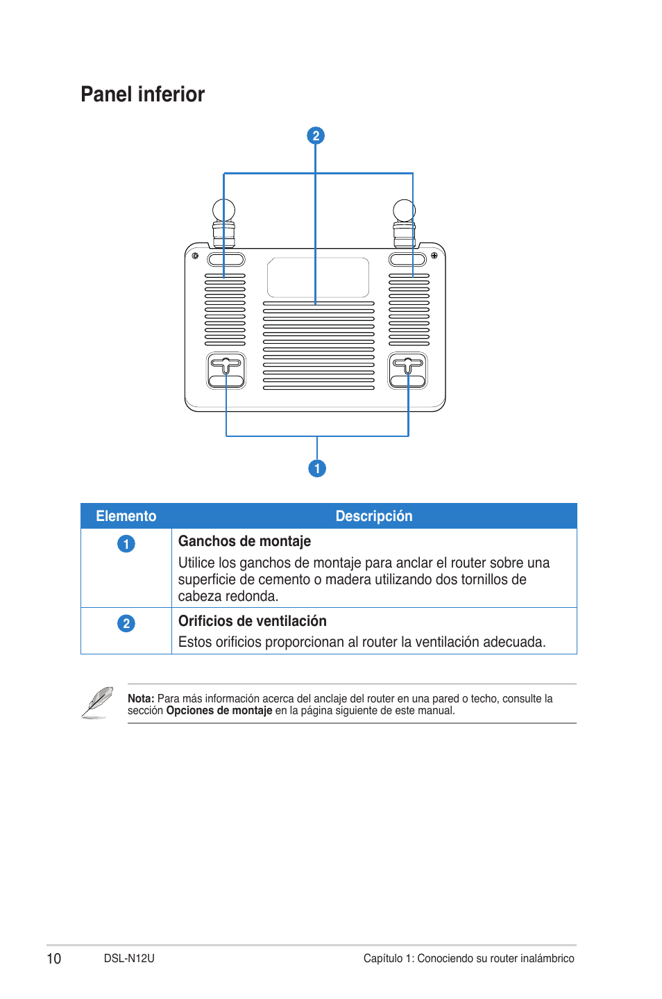 Panel inferior | Asus DSL-N12U User Manual | Page 10 / 61