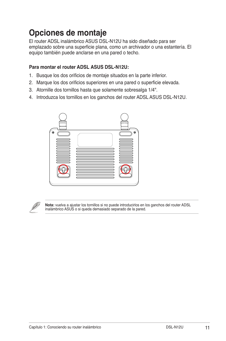 Opciones de montaje | Asus DSL-N12U User Manual | Page 11 / 61