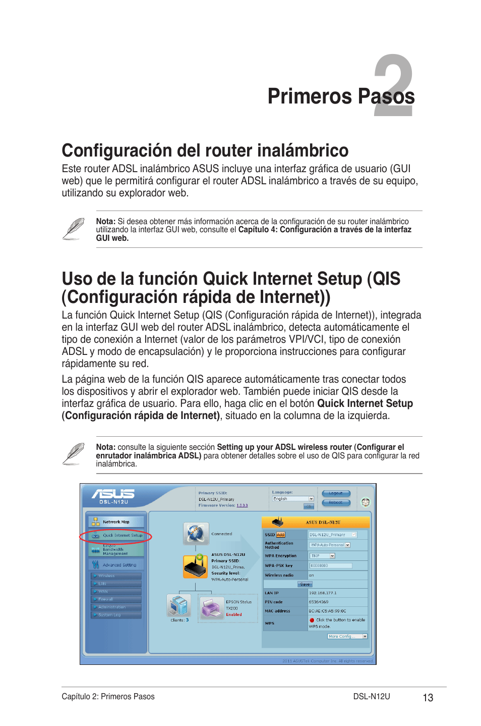 Primeros pasos, Configuración del router inalámbrico, De internet)) | Asus DSL-N12U User Manual | Page 13 / 61