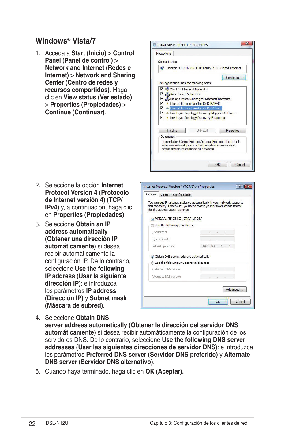 Windows, Vista/7 | Asus DSL-N12U User Manual | Page 22 / 61