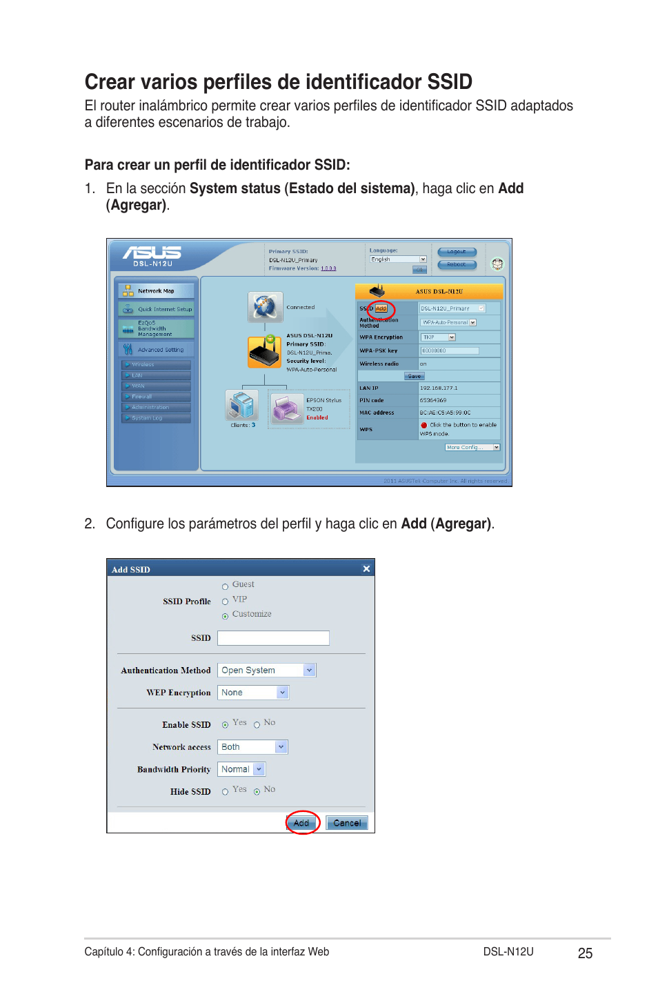 Crear varios perfiles de identificador ssid | Asus DSL-N12U User Manual | Page 25 / 61