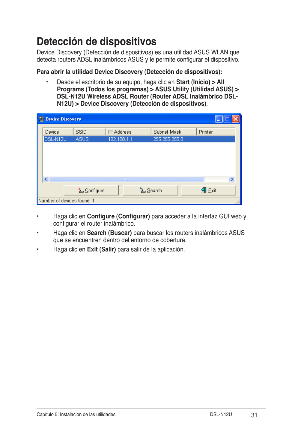 Detección de dispositivos | Asus DSL-N12U User Manual | Page 31 / 61