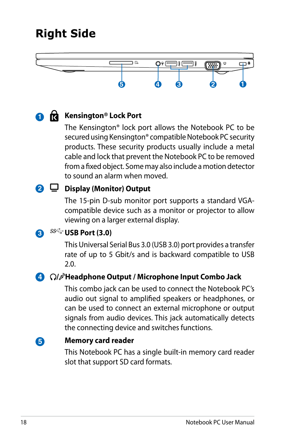 Right side | Asus BU400V User Manual | Page 18 / 98