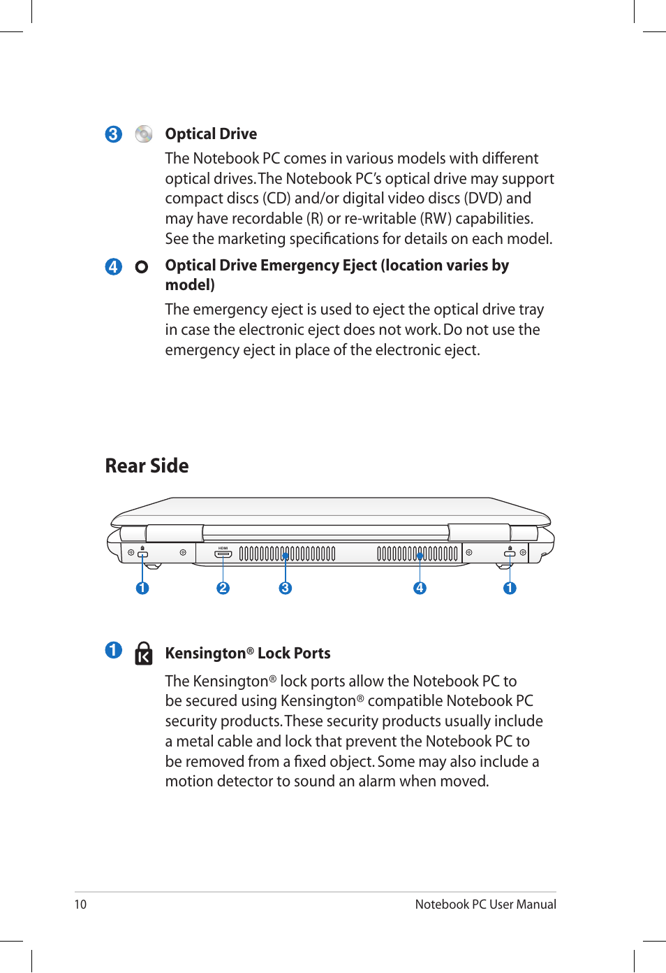 Rear side | Asus X66IC User Manual | Page 10 / 24