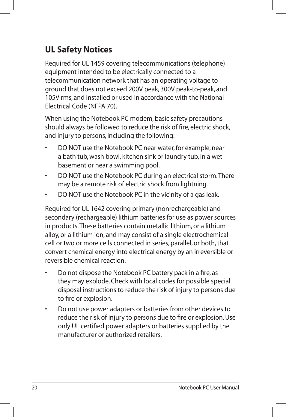 Ul safety notices | Asus X66IC User Manual | Page 20 / 24