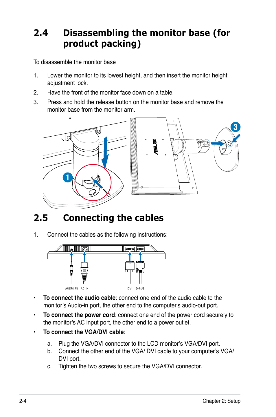 5 connecting the cables, Connecting the cables -4 | Asus VW225TL User Manual | Page 16 / 26