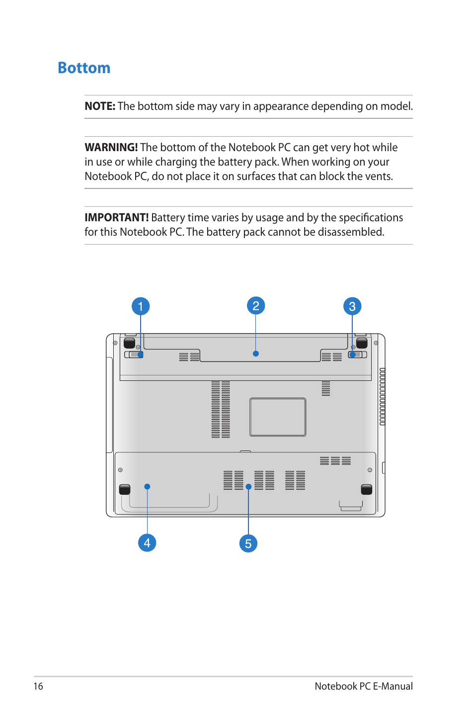 Bottom | Asus R506A User Manual | Page 16 / 106