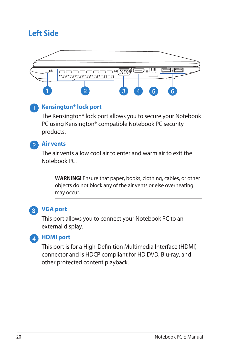 Left side | Asus R506A User Manual | Page 20 / 106