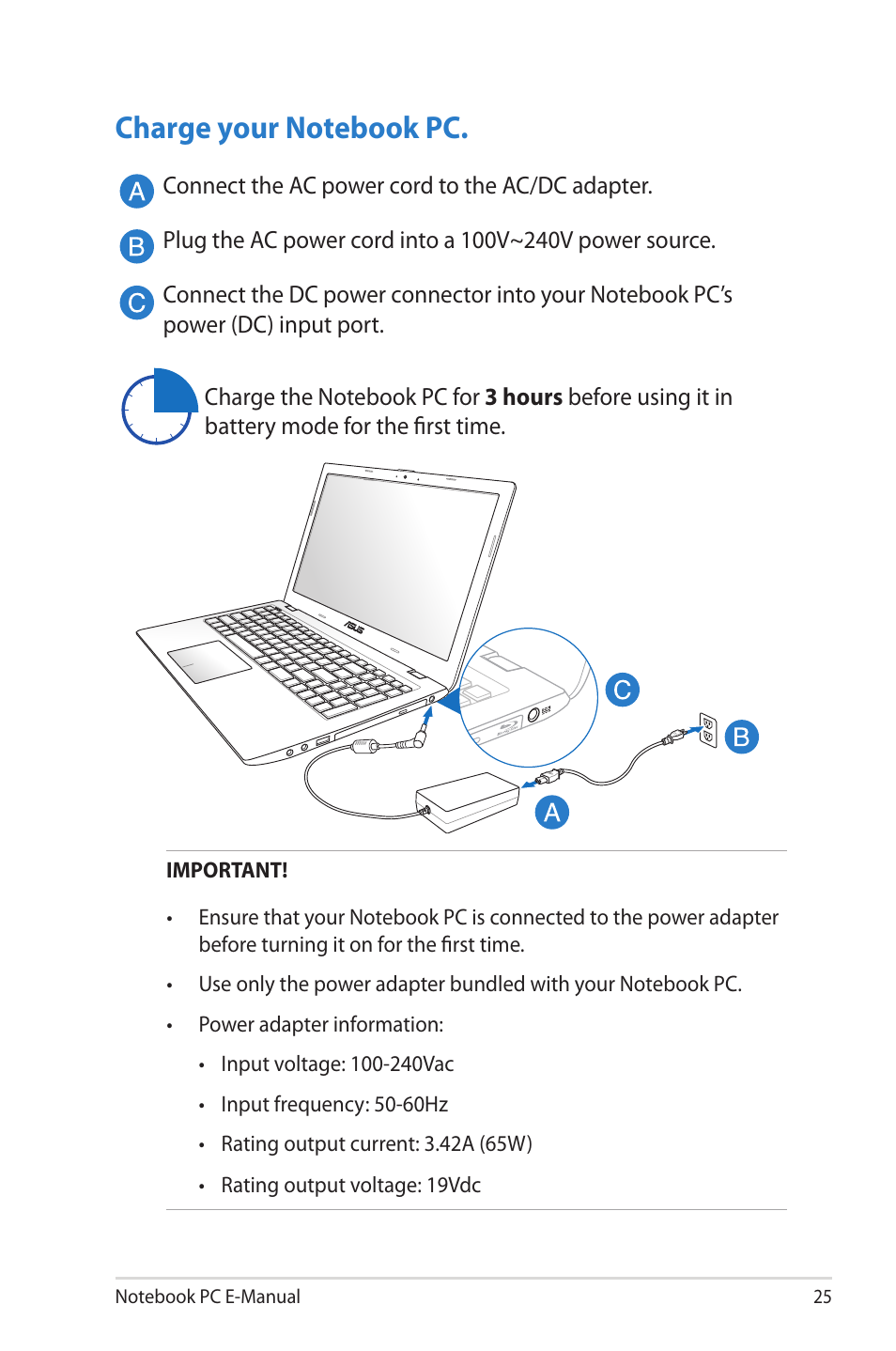 Charge your notebook pc | Asus R506A User Manual | Page 25 / 106