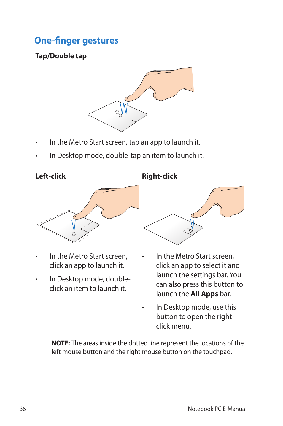 One-finger gestures | Asus R506A User Manual | Page 36 / 106