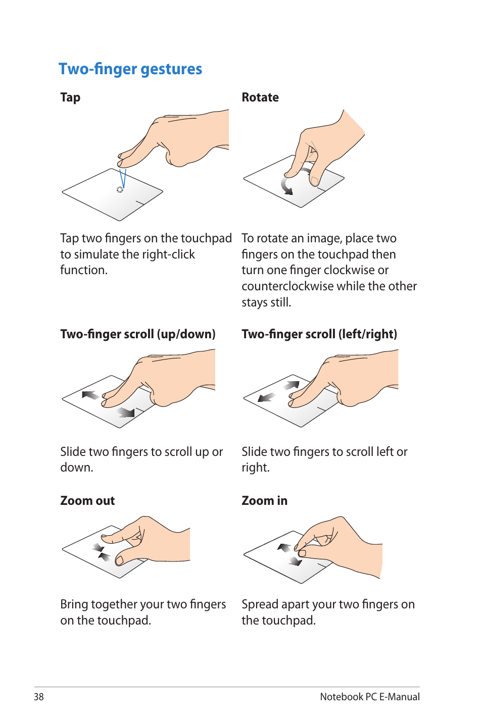 Two-finger gestures | Asus R506A User Manual | Page 38 / 106