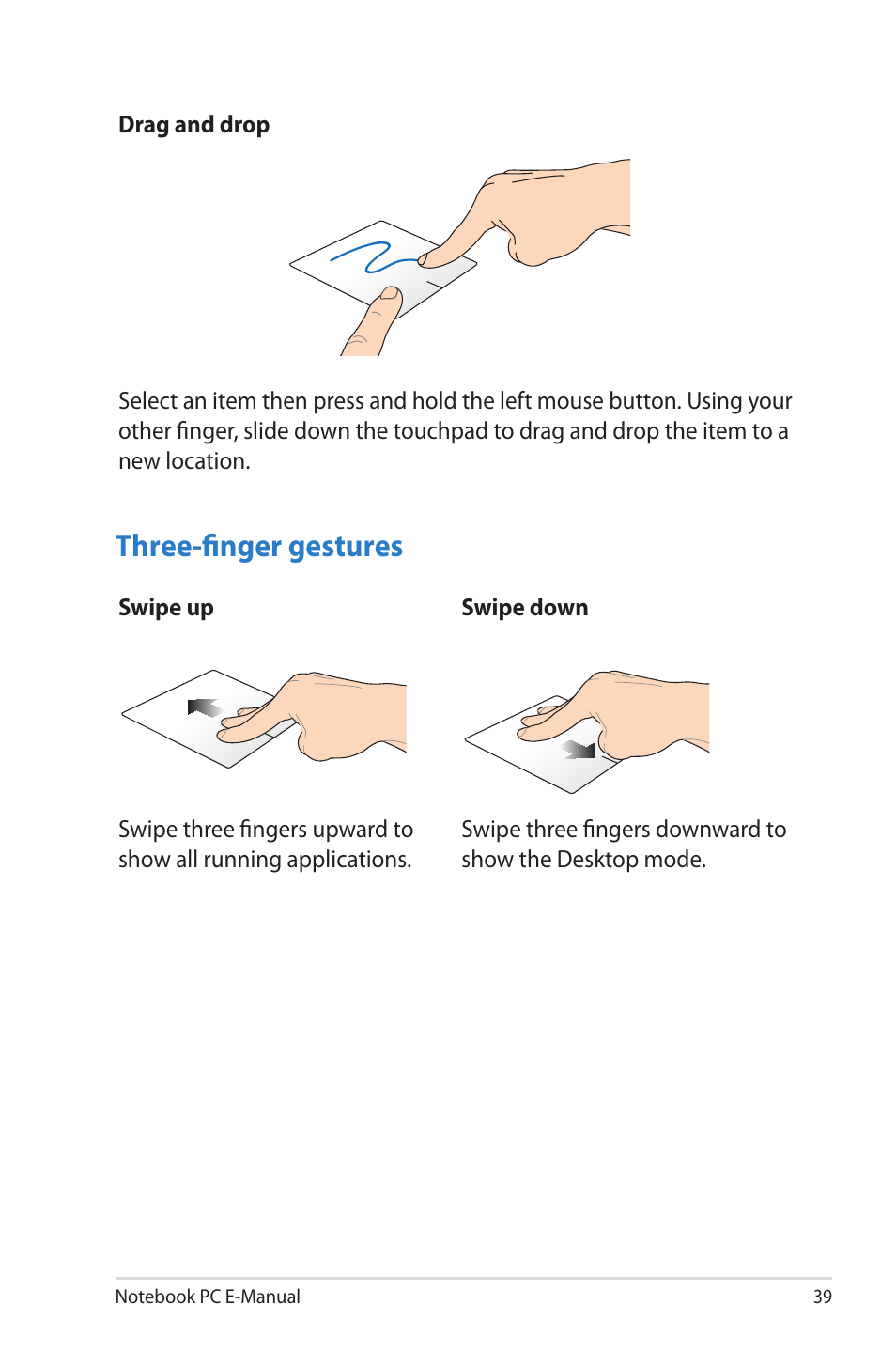 Three-finger gestures | Asus R506A User Manual | Page 39 / 106