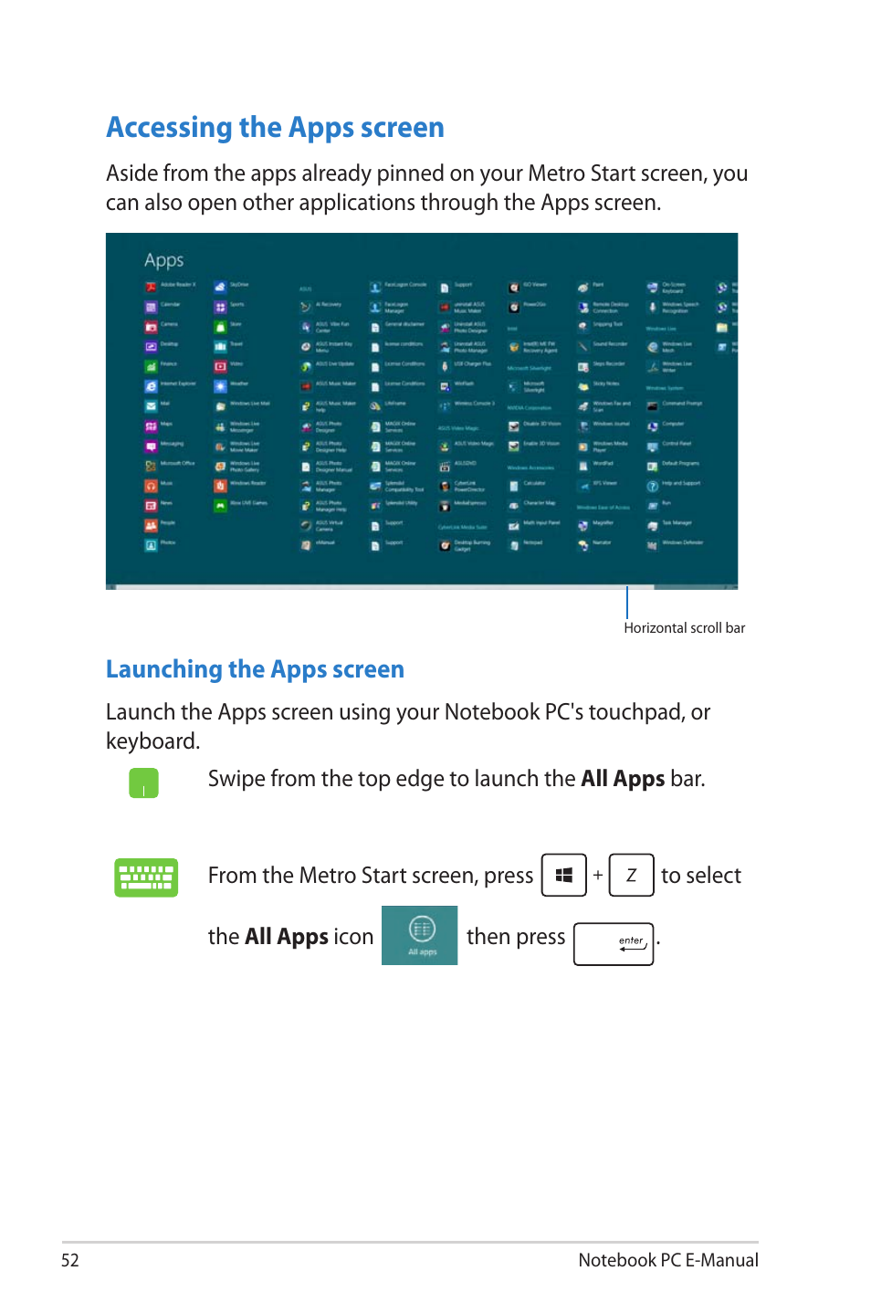 Accessing the apps screen | Asus R506A User Manual | Page 52 / 106