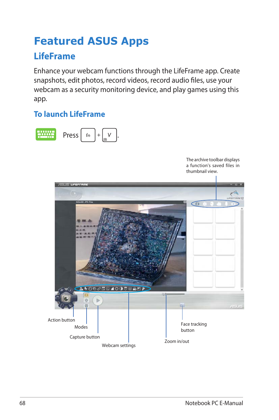 Featured asus apps, Lifeframe, Press | Asus R506A User Manual | Page 68 / 106