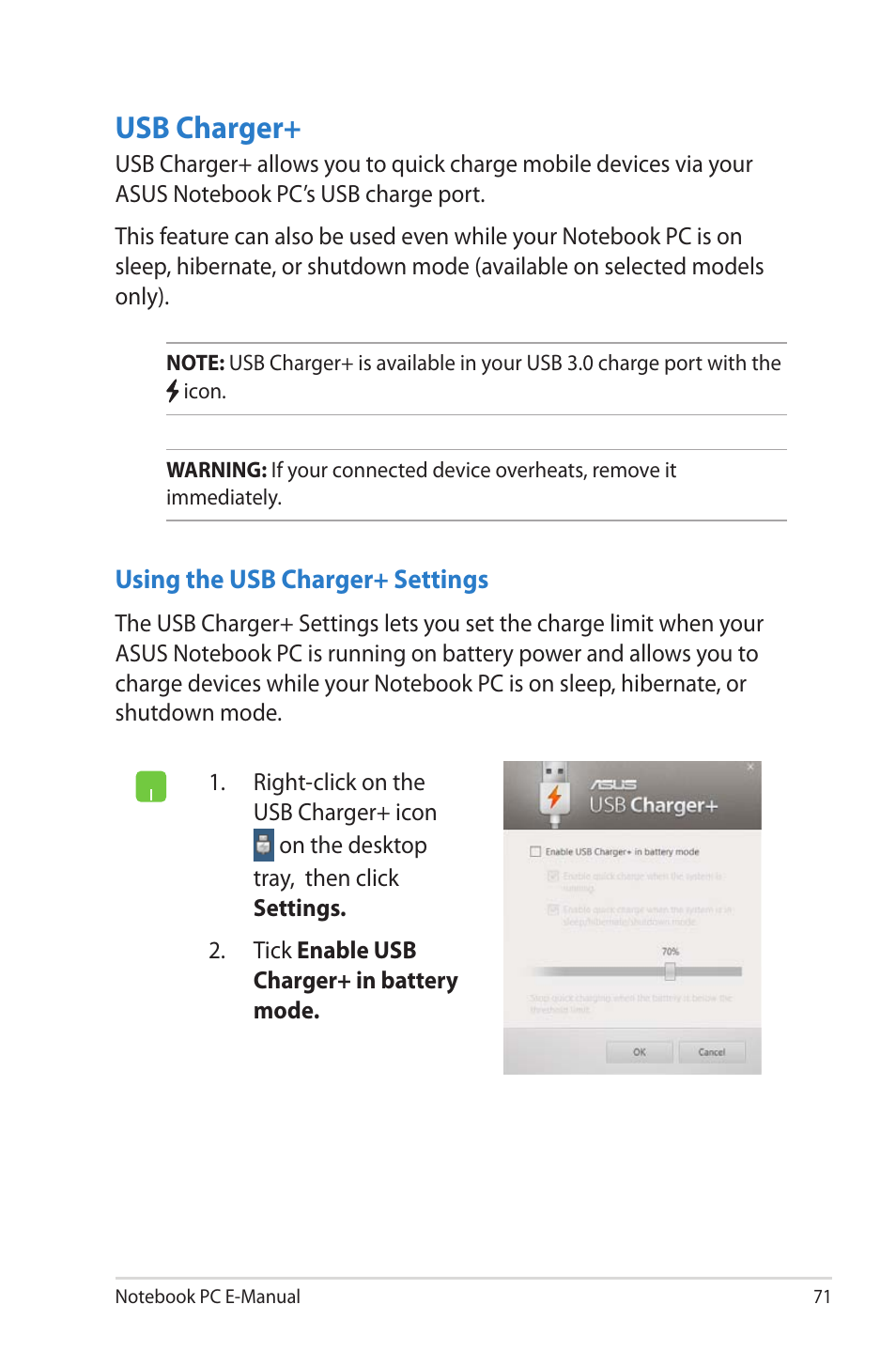 Usb charger | Asus R506A User Manual | Page 71 / 106