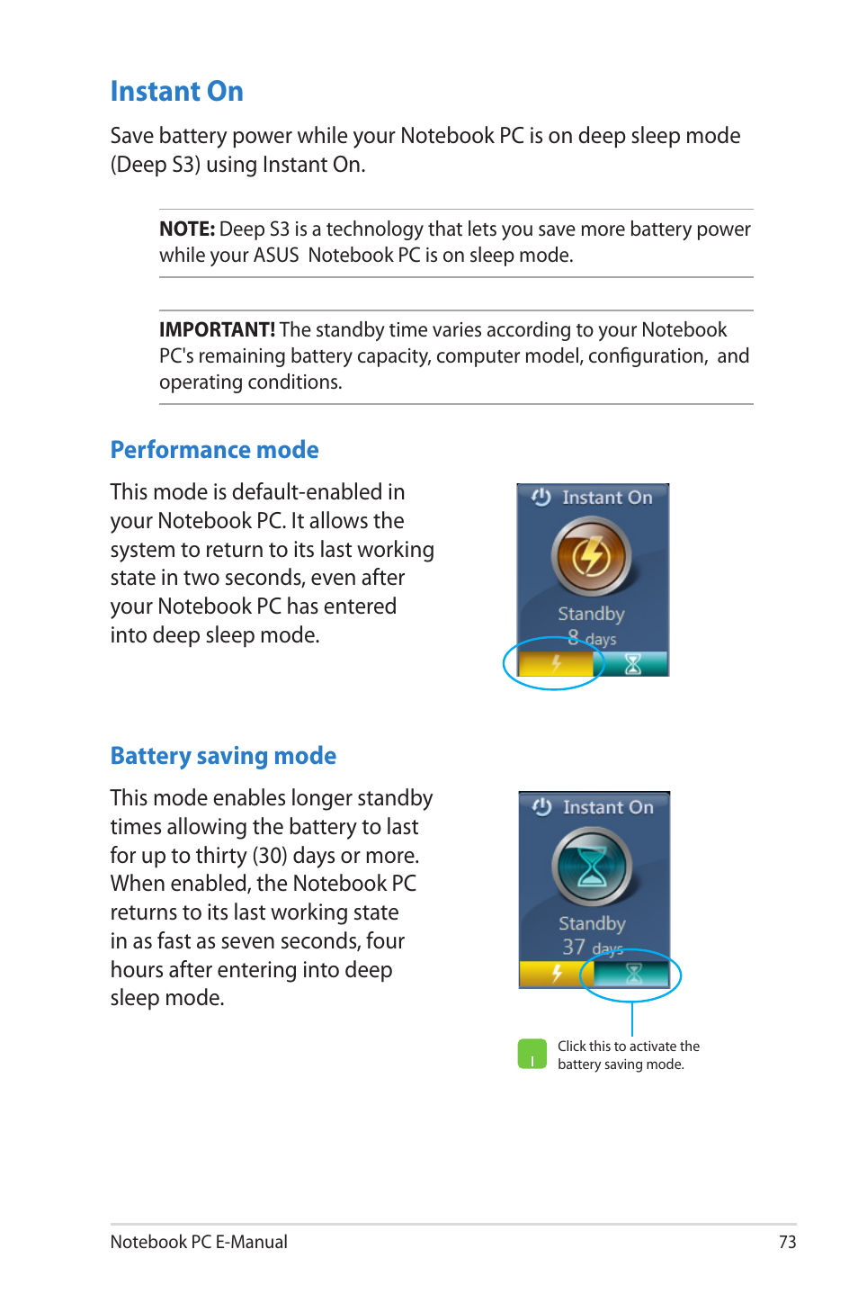 Instant on | Asus R506A User Manual | Page 73 / 106