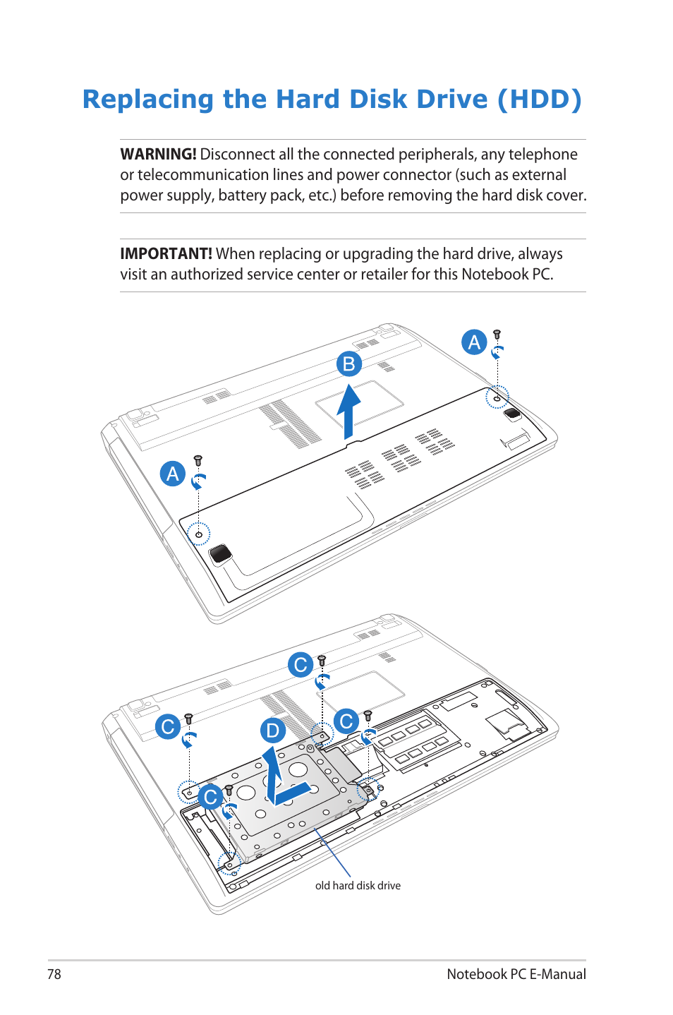 Replacing the hard disk drive (hdd) | Asus R506A User Manual | Page 78 / 106