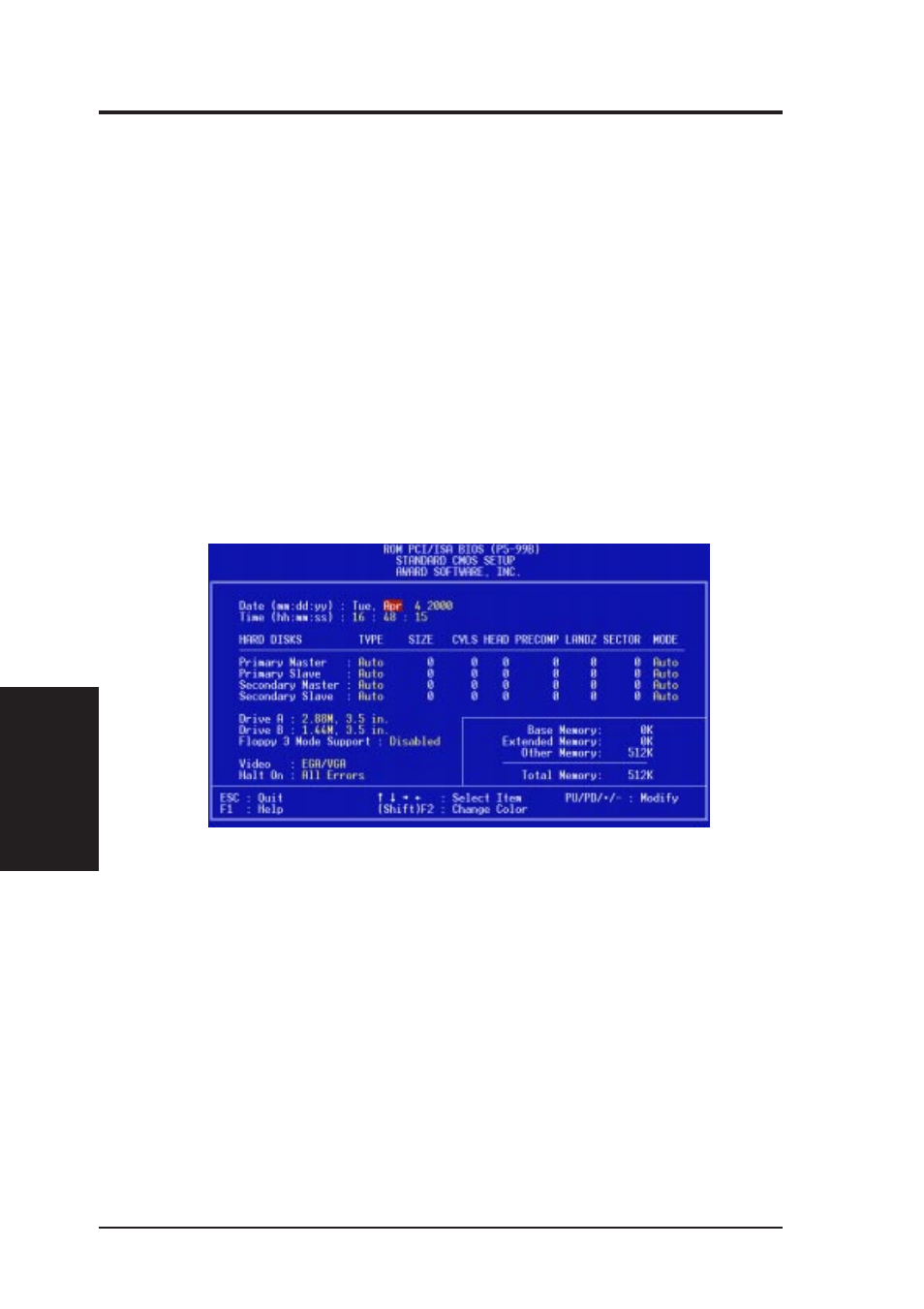 Iv. bios setup, Standard cmos setup | Asus P5-99B User Manual | Page 48 / 104