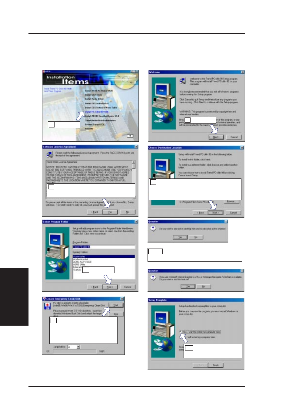 V. software setup, Install pc-cillin 98 vx.xx | Asus P5-99B User Manual | Page 76 / 104