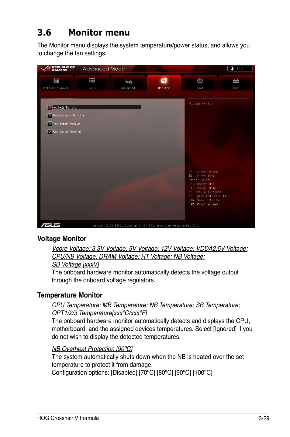 6 monitor menu | Asus Crosshair V Formula/ThunderBolt User Manual | Page 113 / 193