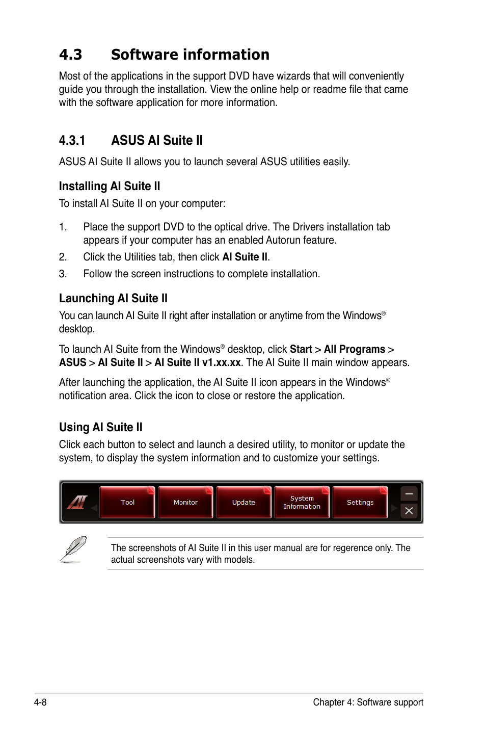 3 software information, Asus.ai.suite.ii | Asus Crosshair V Formula/ThunderBolt User Manual | Page 142 / 193