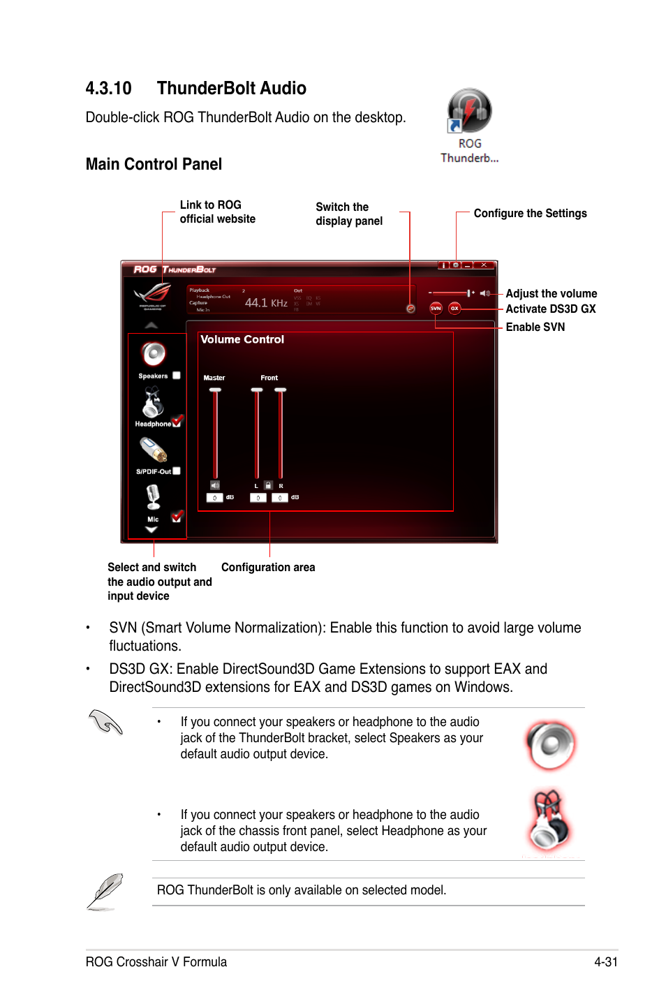 Thunderbolt.audio, Main.control.panel | Asus Crosshair V Formula/ThunderBolt User Manual | Page 165 / 193