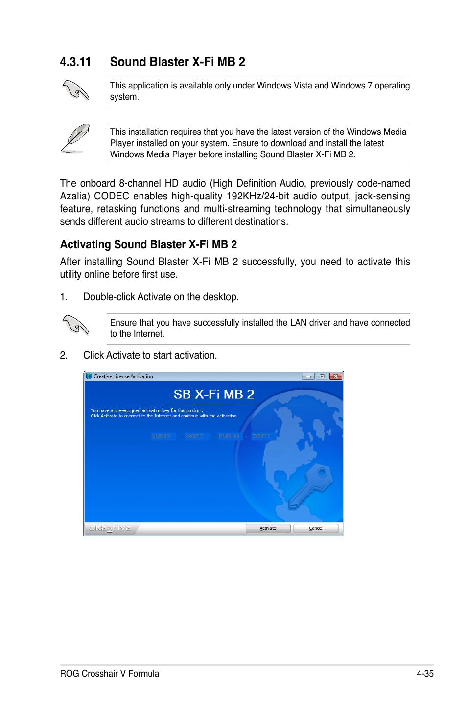 Sound.blaster.x-fi.mb.2, Activating.sound.blaster.x-fi.mb.2 | Asus Crosshair V Formula/ThunderBolt User Manual | Page 169 / 193