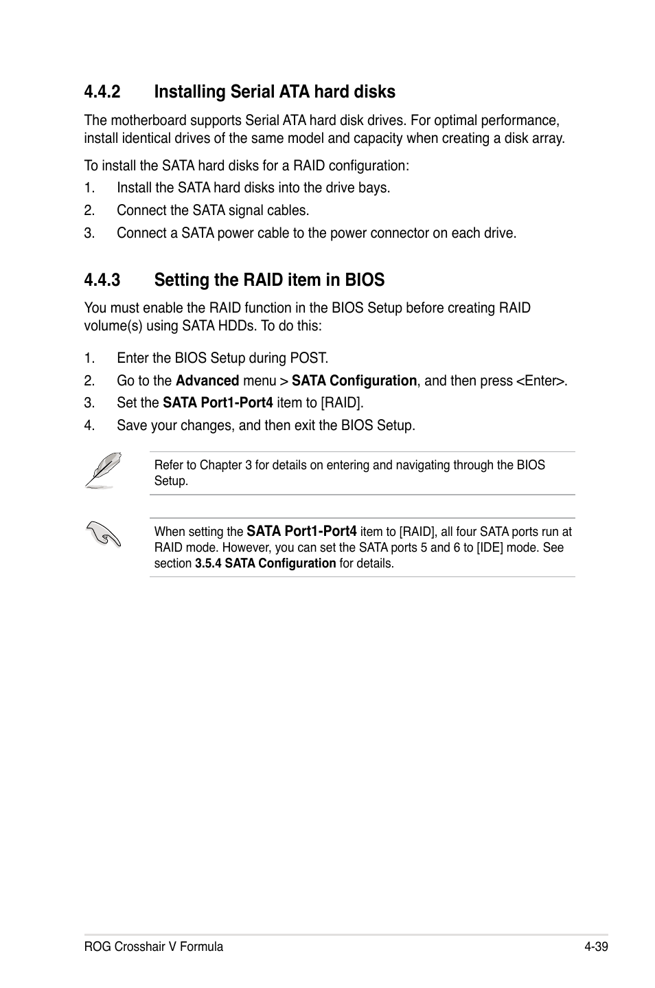 Installing.serial.ata.hard.disks, Setting.the.raid.item.in.bios | Asus Crosshair V Formula/ThunderBolt User Manual | Page 173 / 193