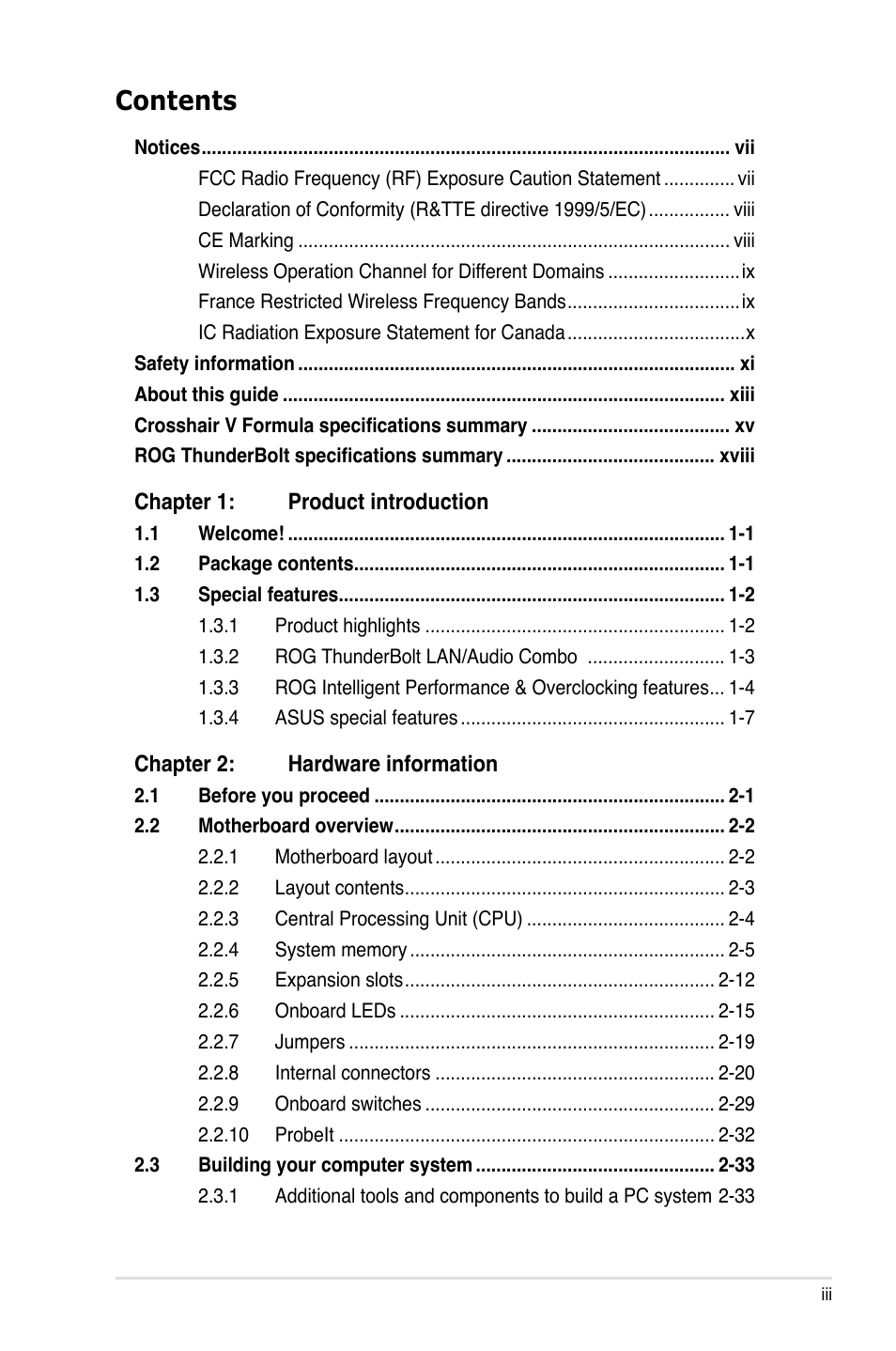 Asus Crosshair V Formula/ThunderBolt User Manual | Page 3 / 193