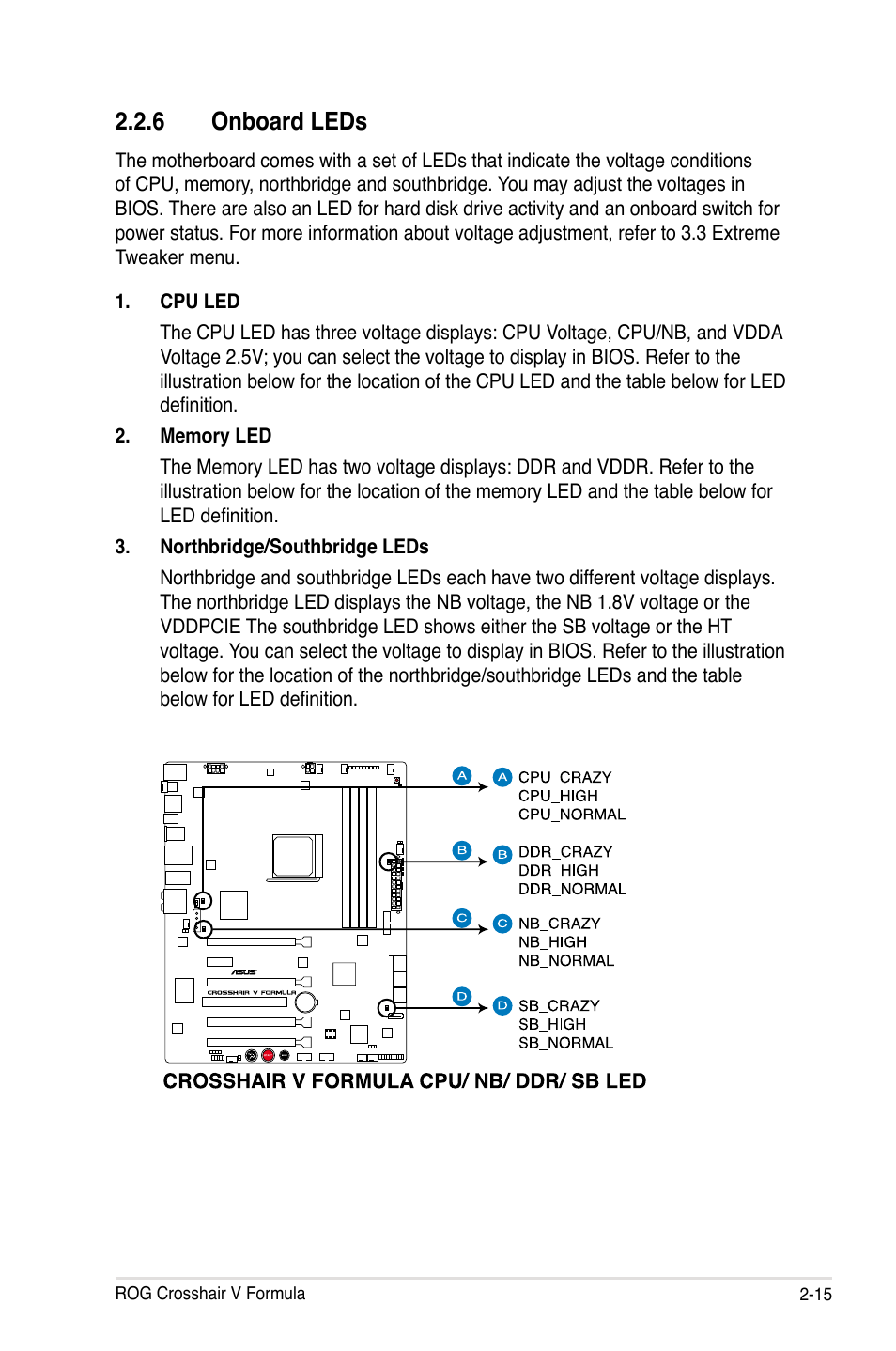 Onboard.leds | Asus Crosshair V Formula/ThunderBolt User Manual | Page 45 / 193