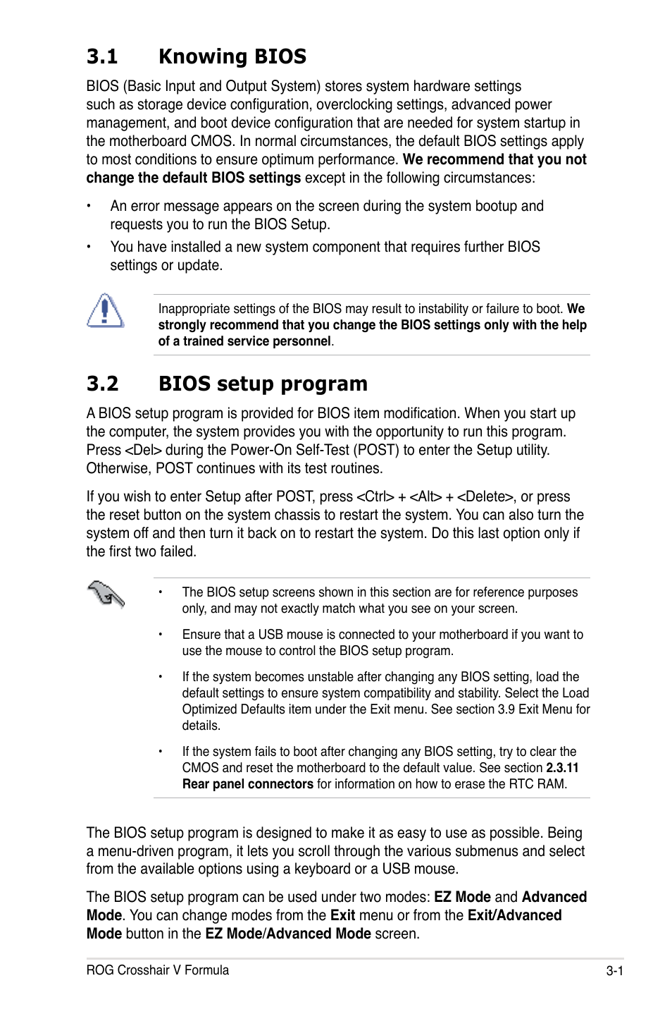 1 knowing bios, 2 bios setup program | Asus Crosshair V Formula/ThunderBolt User Manual | Page 85 / 193