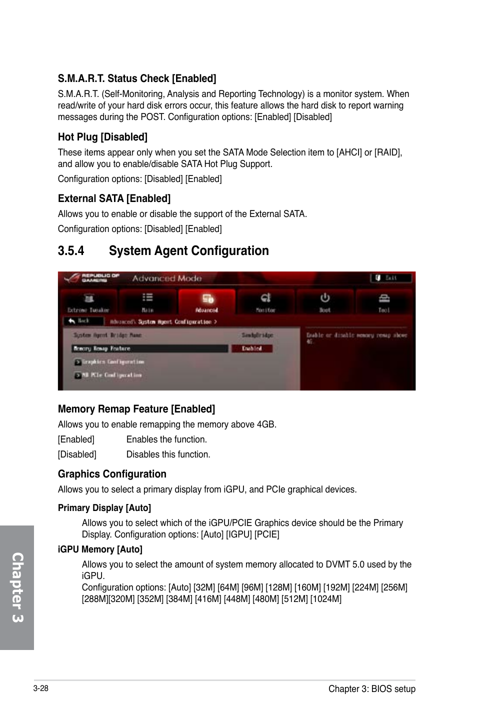 4 system agent configuration, System agent configuration -28, Chapter 3 | Asus MAXIMUS V EXTREME User Manual | Page 124 / 230