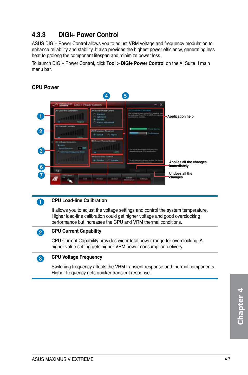 3 digi+ power control, Digi+ power control -7, Chapter 4 | Asus MAXIMUS V EXTREME User Manual | Page 157 / 230