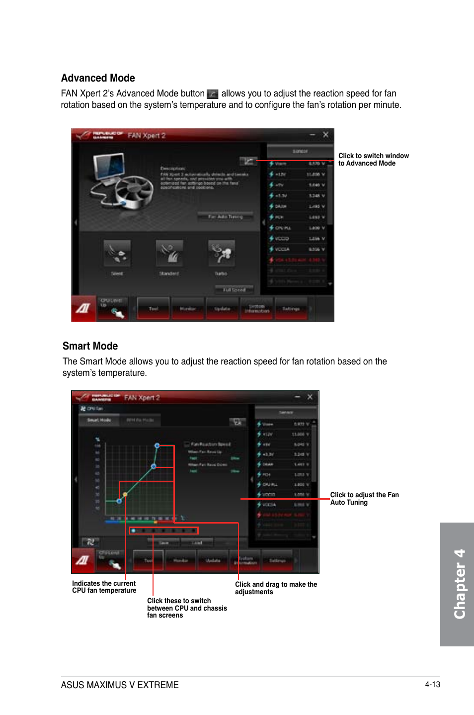 Chapter 4, Advanced mode, Smart mode | Asus MAXIMUS V EXTREME User Manual | Page 163 / 230